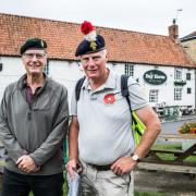Andrew Marriott, right, with his twin brother, Simon, who surprised him by turning up at the Bay Horse in Heighington to support him