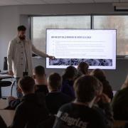  Ehsan Javaid speaking to the Bishop Auckland College esports students