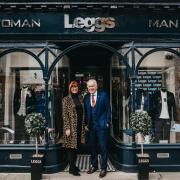 John and Ann Coxon outside Leggs on Skinnergate