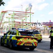 Police at the scene of the suspected hit and run motorcycle collision in which a four-year-old boy and a woman in her 30s were injured, in South Shields