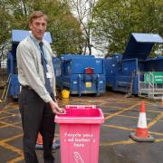 North Yorkshire Council’s executive member for managing our environment, Cllr Richard Foster, recycling batteries at one of our household waste recycling centres