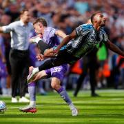 Newcastle winger Jacob Murphy is sent sprawling by a foul from Adrien Truffert