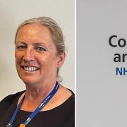 Left: Sue Jacques. Right: A County Durham and Darlington NHS Trust sign