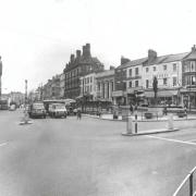 Sixties scene: High Row in 1965, with Pearl Assurance House (now Kenneth House) on the corner with Bondgate on the right of the picture