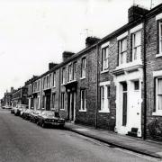 KNOCKED DOWN: Looking north along Larchfield Street, Darlington, shortly before demolition, in 1980. No 2, where Emilie Marshall was born, is the white door on the right