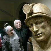 David Hopper, right, at the unveiling of a sculpture of a miner at the Miners Union building in Red Hills, Durham, in 2012
