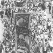 ON THE MARCH: Westoe Colliery banner leads the way on a lobby of Parliament in June 1984