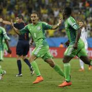 WINNING STRIKE: Nigeria's Peter Odemwingie celebrates after scoring the only goal of the game against Bosnia