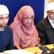 The family of Tipu Sultan (left-right) Mahsum Sultan (brother), Aleya Begum (mother) and Amin Miah (father) during a press conference at South Shields police station. Photo: Tom Wilkinson/PA Wire
