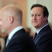 David Cameron (right) and leader of the Commons William Hague, at the launch of the Conservative's English manifesto,