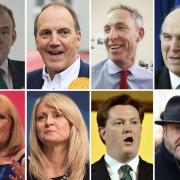 Douglas Alexander, Ed Davey, Simon Hughes, Jim Murphy, Vince Cable, Charles Kennedy (bottom row left to right) Jo Swinson, Margaret Curran, Esther McVey, Danny Alexander, George Galloway and Lynne Featherstone who all lost their seats