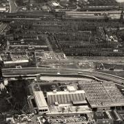 AERIAL VIEW: Darlington in the early 1970s. St Cuthbert's Church is in the bottom right corner, with Parkgate leading up from it, past the Civic Theatre to Bank Top Station. On the right of the picture, Victoria Road can be seen leading up to the