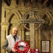 IN MEMORY: George Shotton laying the wreath to his uncle, Newrick Curry, in the DLI Chapel