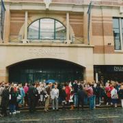 Shoppers queue for the opening of the Cornmill Centre in 1992.