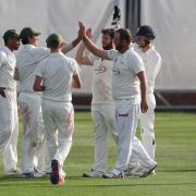 Stokesley celebrate after Andrew Weighell claimed the wicket of Nathan Wright during the NYSD Premier Division match between Darlington  and Stokesley