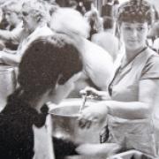 WORKING WIVES: Marilyn Johnson, centre, feeding striking miners and their families in the Easington Colliery cafe in 1984