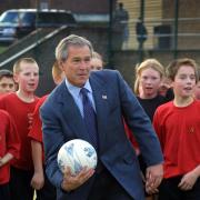 VISIT: George Bush with students during a PE lesson at Sedgefield Community College during a Presidential visit