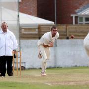 : Stockton Cricket Club bowler Kevin Ward in action for Dukes North  East Premier League during the game against Durham Cricket  League. Picture: DAVID WOOD.