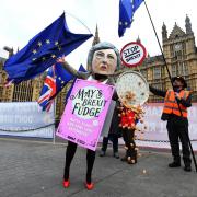A demonstrator dressed as Theresa May sells Brexit Fudge in Old Palace Yard, Westminster on Monday Picture: Kirsty O'Connor/PA