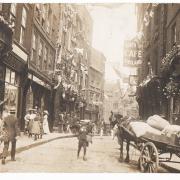 Saddler Street, Durham City, dressed up for the coronation of George V on June 22, 1911.