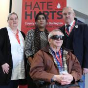 CAMPAIGN LAUNCH: Emma Gilfoyle, Sajna Ali, Jim Welch, senior director Blind Life Durham and Mel Metcalf at the launch of Hate Hurts. Picture by Tom Banks
