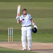 Yorkshire's Joe Root celebrates reaching his century during day four of Specsavers County Championship Division One match at Trent Bridge, Nottingham. PRESS ASSOCIATION Photo. Picture date: Monday April 8, 2019. See PA story CRICKET Nottinghamshire.