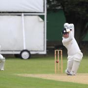 Thornaby's David Seymour drives through mid off during the NYSD Premier Division match between Thornaby Cricket Club and Billingham Synthonia  Pictures: MARK FLETCHER