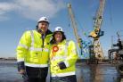 HEAVYWEIGHT SUPPORT: Ed Balls with Emma Lewell-Buck, Labour’s candidate for the South Shields by-election, pictured during a visit to the Port of Tyne yesterday