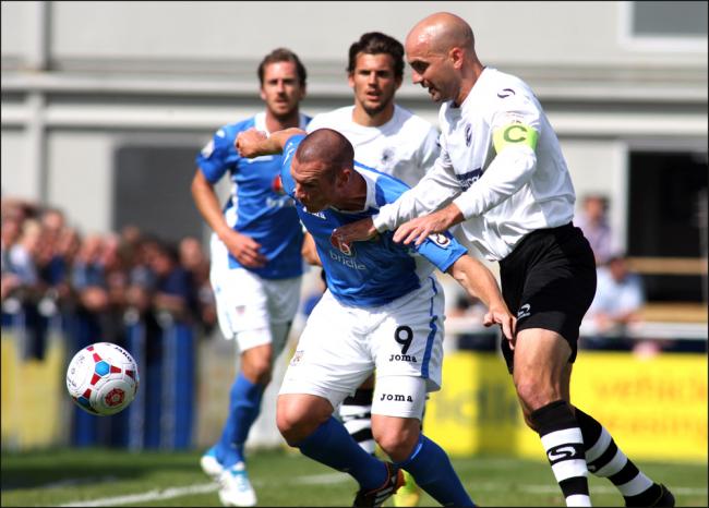 MY BALL: Ben Clark tussles for possession during Gateshead's 2-2 draw with Eastleigh