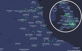 The map replaces place names with celebrity names Picture: PEOPLE OF THE MAP OF THE UK