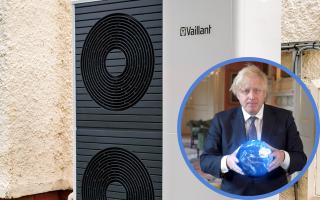 Prime Minister Boris Johnson appearing in the Sky Kids documentary Cop26: In Your Hands. in front of new low carbon heat pump. Credit: PA