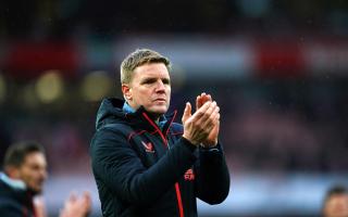 Newcastle United manager Eddie Howe applauds the fans after the final whistle during the Premier League match at the Emirates Stadium (PA)