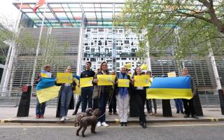 A group of would-be hosts, sponsors and supporters of Ukrainian refugees, hold a Vigil for Visas outside the Home Office (PA)