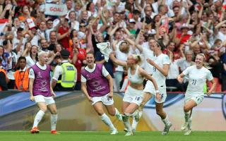 Chloe Kelly celebrates after scoring England's winner at Wembley