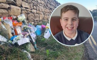 Mason French, inset, as tributes were left in Whitburn Picture: CONNOR LARMAN