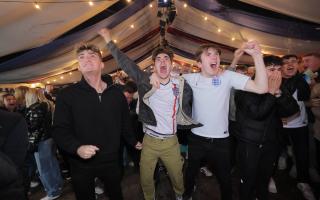 England fans at Newcastle's Central Park celebrate their side beating Wales 3-0. PICTURES: NORTH NEWS