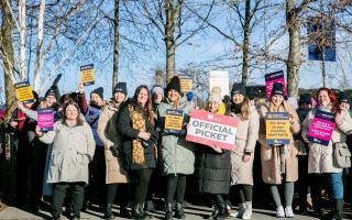 Nurses on strike outside of University Hospital North Durham last month.