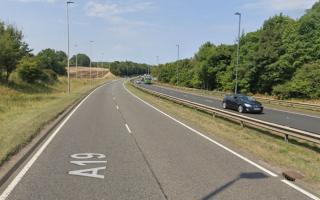 A busy North East road has reopened after a three-vehicle collision caused one lane to close and saw a car crash into the central reservation Credit: GOOGLE