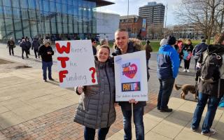 As teachers take part in strike action today around the country, many gathered in a Teesside town centre to protest for better conditions and wages Credit: MICHAEL ROBINSON