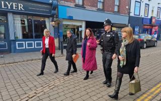 (L-R) PCC Joy Allen, Cllr Stephen Harker, Lola McEvoy, and MP Sarah Jones with a Darlington police officer