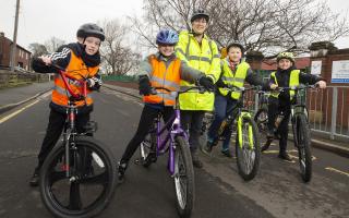 Pupils from Lord Blyton Primary School, pictured L-R, with South Tyneside Council’s Bikeability Instructor Linda Higgins are Ellis, Lily, Leighton and Freddie.