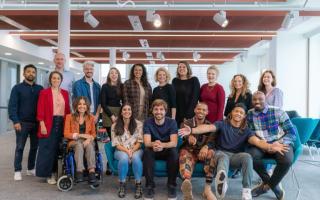 Peter King, navy blue t-shirt, front row, with project partner Chloe Fernandes, to his right with other would be filmmaker finalists                                                              Picture: CREATIVE UK