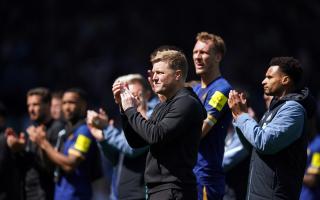 Eddie Howe applauds the Newcastle fans at Leeds after the incident.