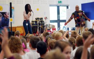 M People's Heather Small and drummer Shovell surprised kids with a gig at a school in County Durham.