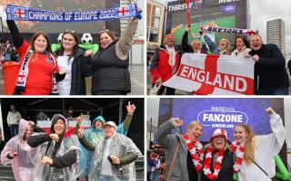 Fans of the Lionesses have been seen in a party mood at Keel Square fan zone in Sunderland ahead of England taking on Scotland in the Nations League at 7:45pm today (September 22) Credit: NORTH NEWS