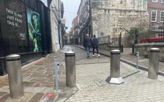 The sliding bollards in place in Shambles