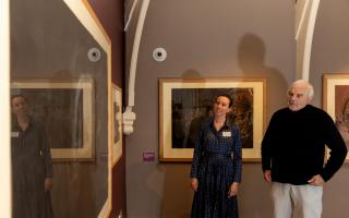 Assistant Curator Anne Sutherland and gallery co-founder Dr Robert McManners OBE at the exhibition.