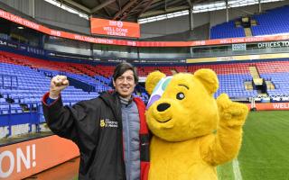 Vernon Kay completes his Ultra Ultra Marathon Challenge for BBC Children in Need on BBC Radio 2 at the Toughsheet Community Stadium in Bolton on Friday 17th November 2023.Photo by James Watkins