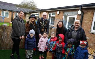 The Mayor (middle) pictured with staff and children during the open day.