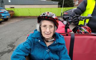 The Gables Care Home resident Jean Parker, 82, enjoying a trishaw ride around Middlesbrough with Cycling Without Age